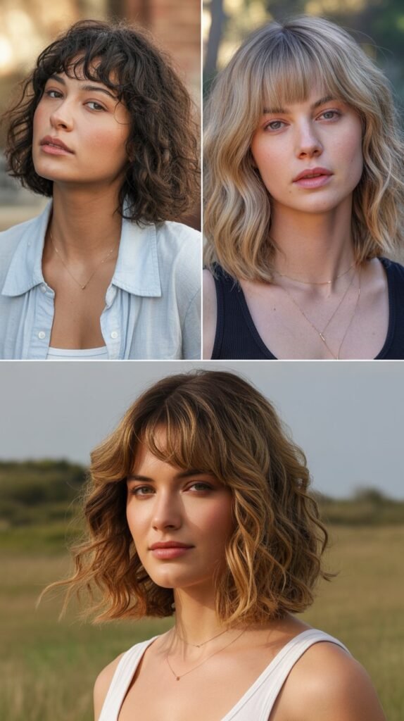 Wavy Long Bob With Soft Curtain Bangs