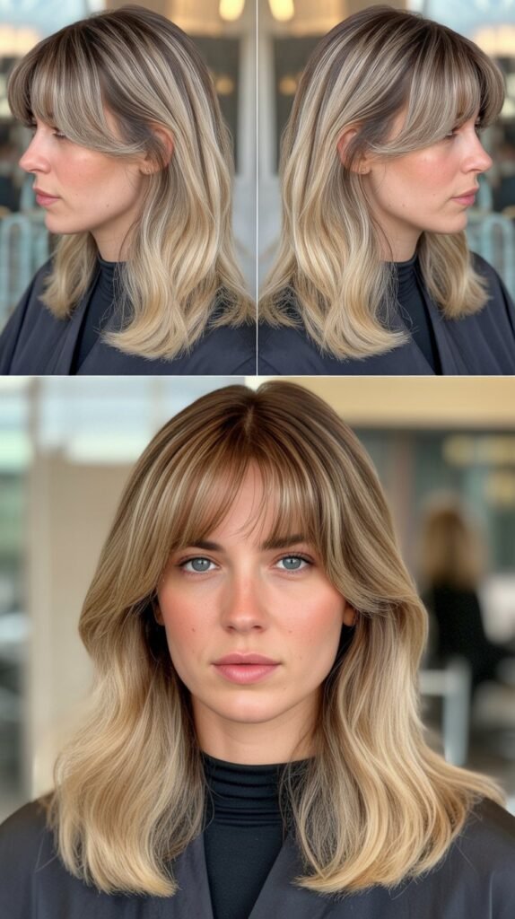 Curtain Bangs with Buttery Blonde Balayage