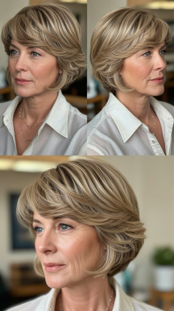 Wispy Side-Swept Bangs with Layered Bob
