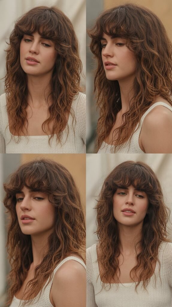 Tousled Medium Waves with Curtain Bangs