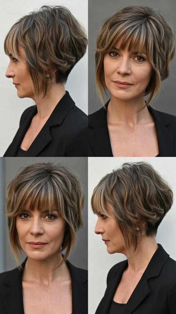  Modern Stacked Bob with Asymmetrical Bangs