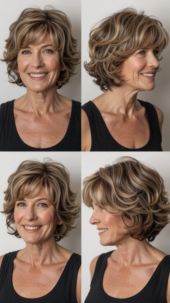 Textured Layered Bob with Wispy Curtain Bangs