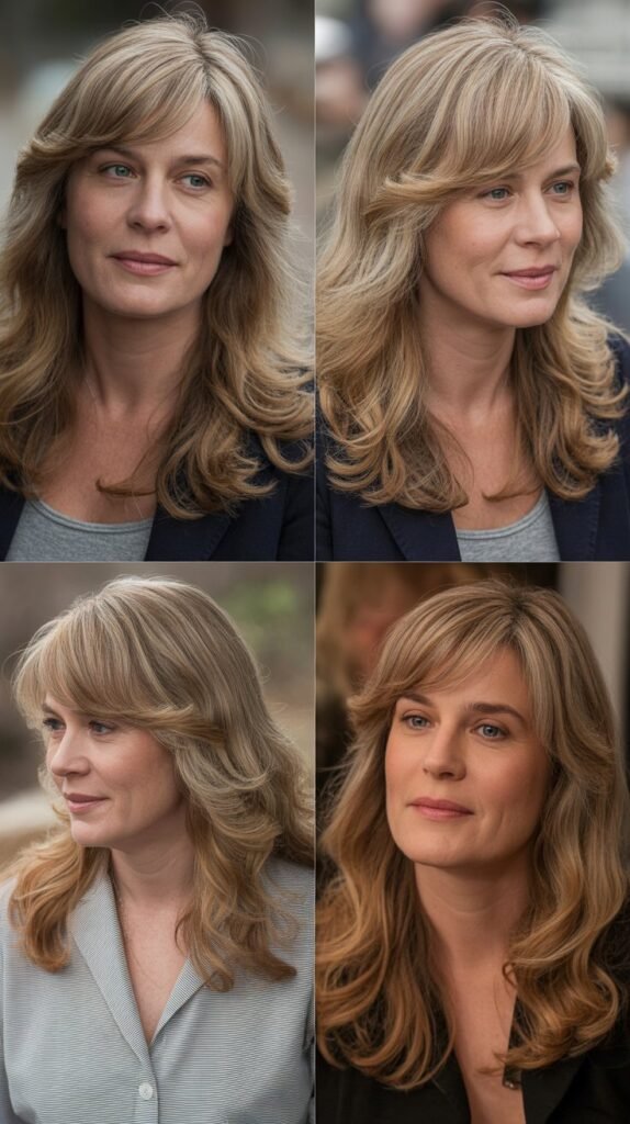 Side-Swept Bangs with Long Wavy Hair