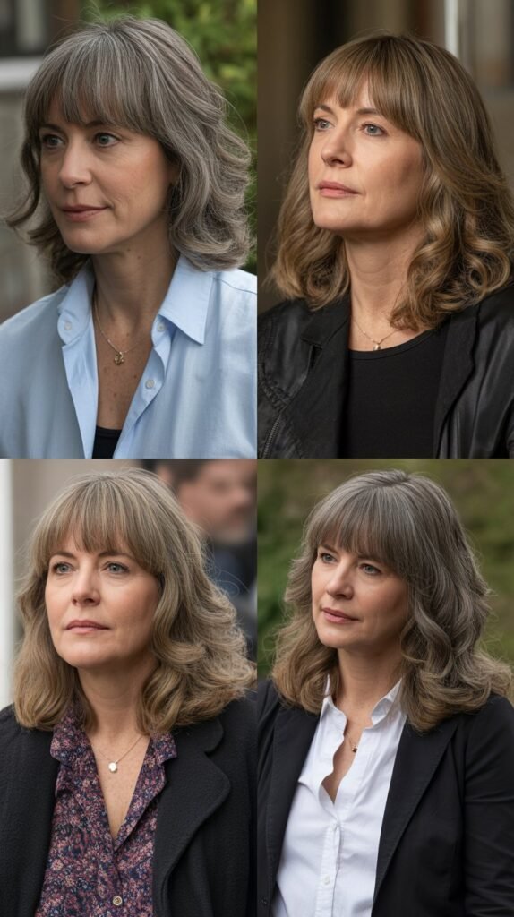 Blunt Curtain Bangs with Shoulder-Length Waves