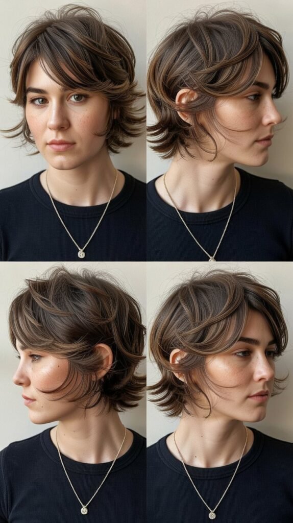 2. Choppy Layers With Wispy Side-Swept Bangs