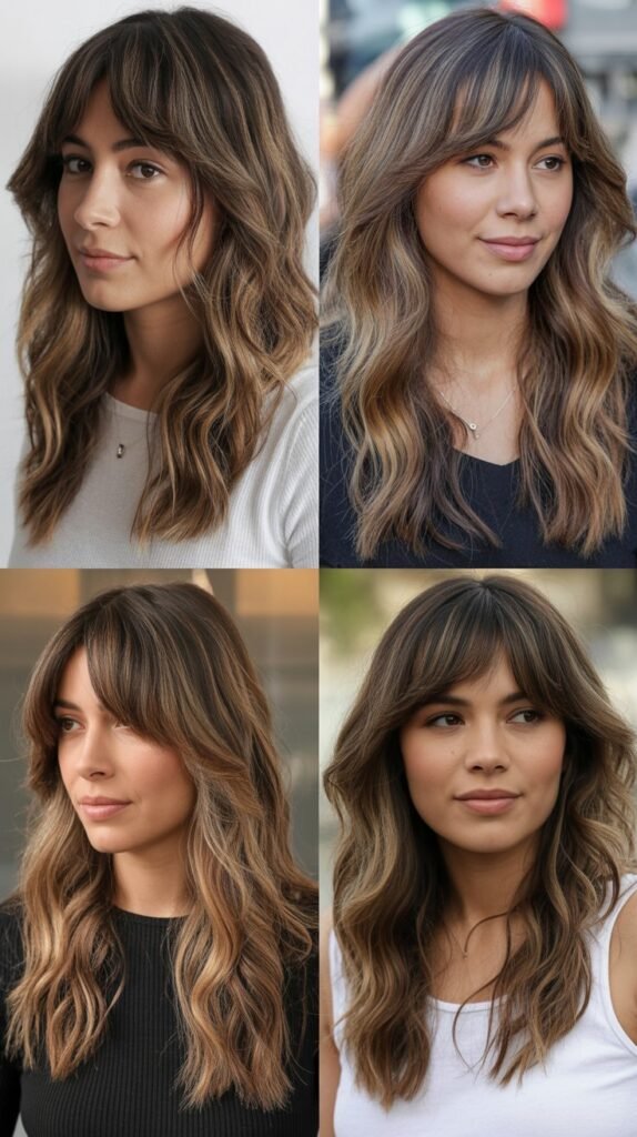 Medium Wavy Hair With Long Curtain Bangs