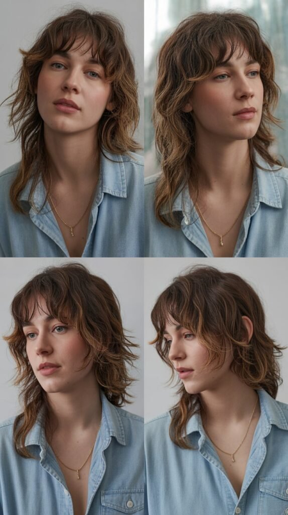 Messy Medium Length with Undone Curtain Bangs