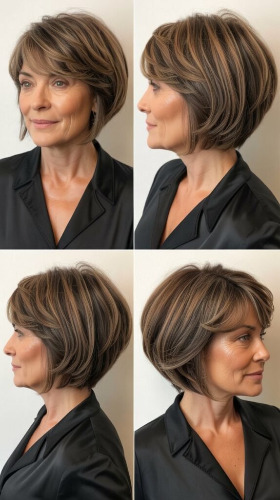 Inverted Layered Bob with Feathered Bangs