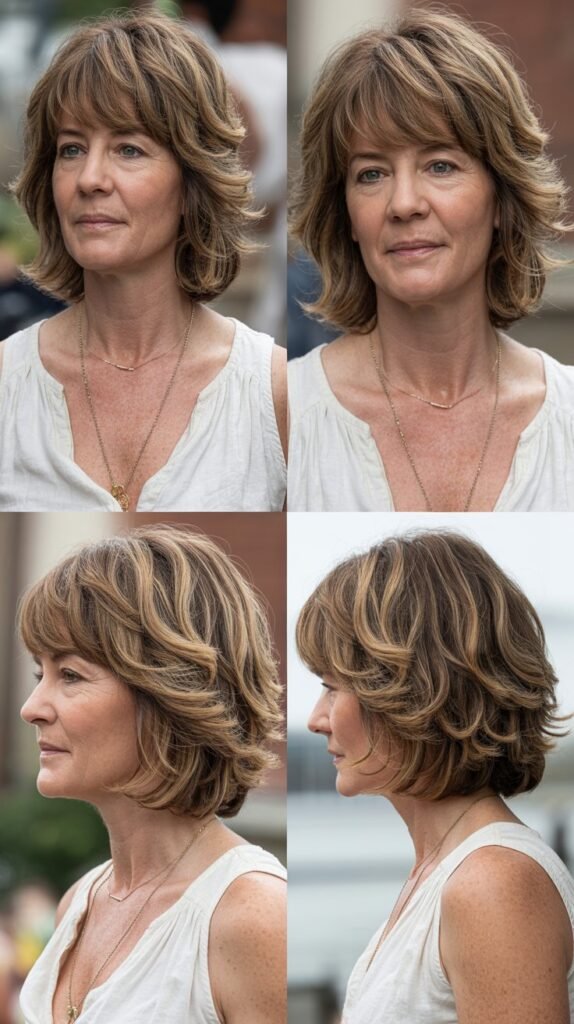 Tousled Layered Bob with Long Bangs