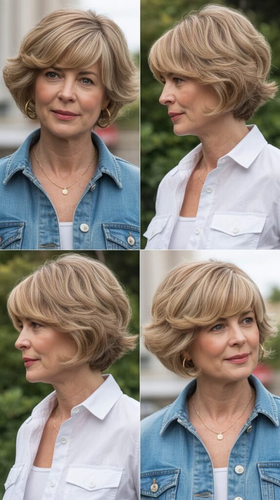  Textured Bob with Side-Swept Fringe