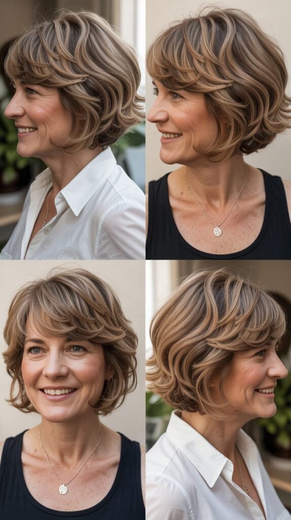 Bouncy Layered Bob with Rounded Bangs
