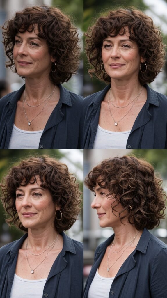 Curly Bob with Side-Parted Bangs