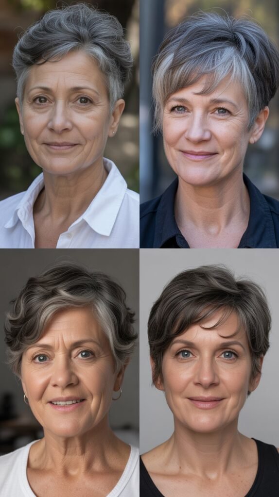 25. Natural Gray Pixie with Dark Roots