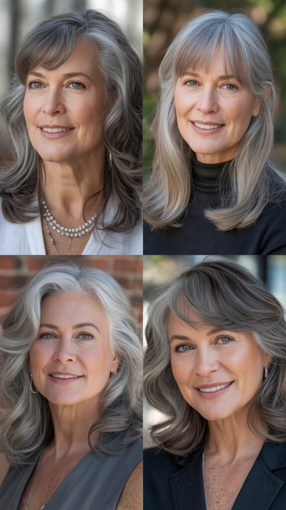 Curtain Bangs with Gray or Silver Hair