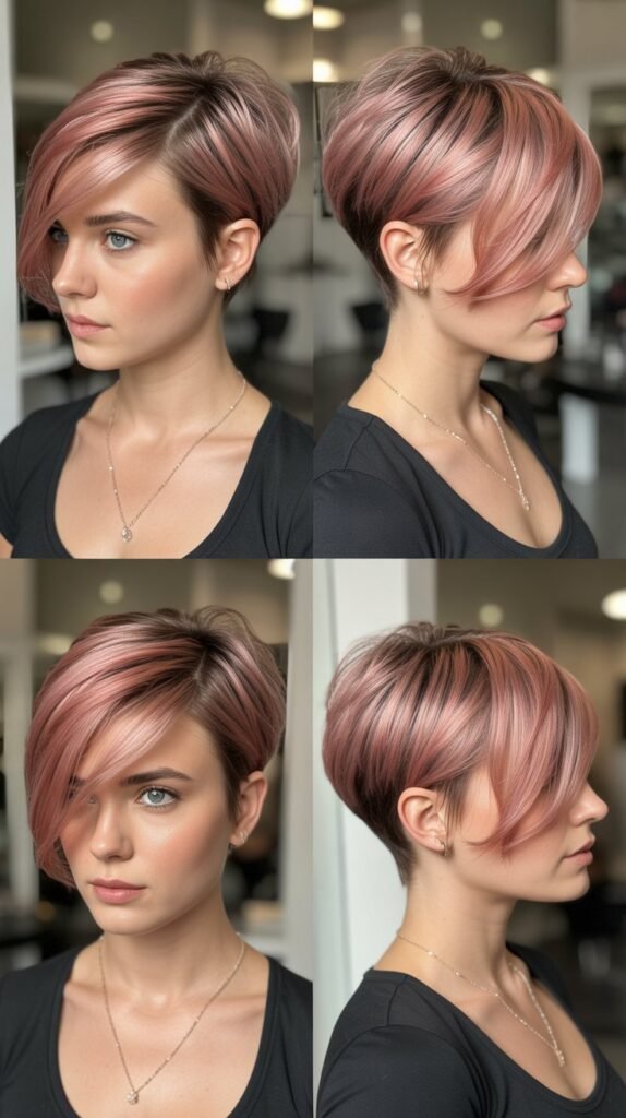 Asymmetrical Pixie With Rose Gold Highlights