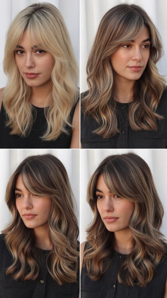 Medium Hair With Curtain Bangs and Lowlights