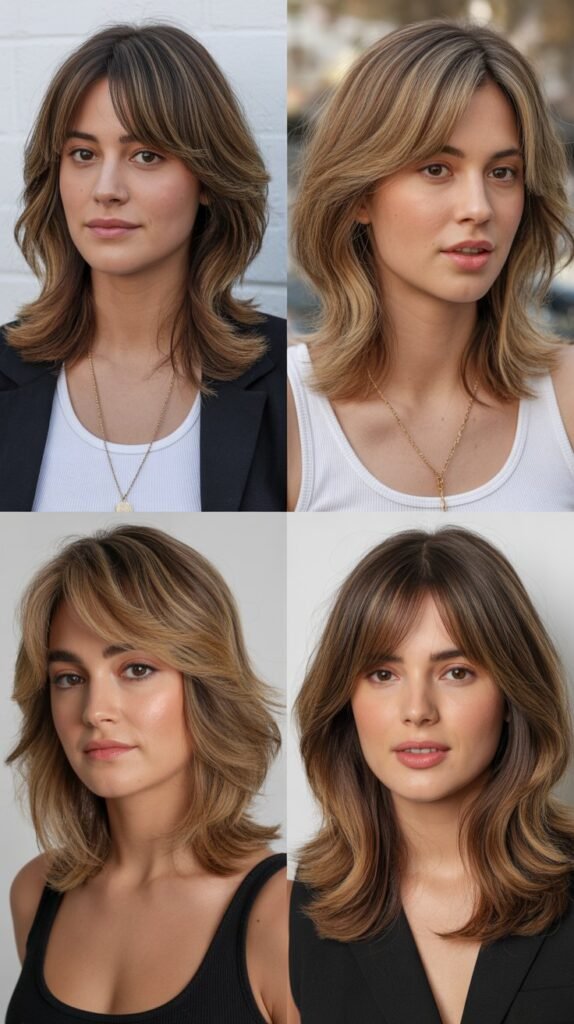  Medium Hair With Curtain Bangs and Face-Framing Layers