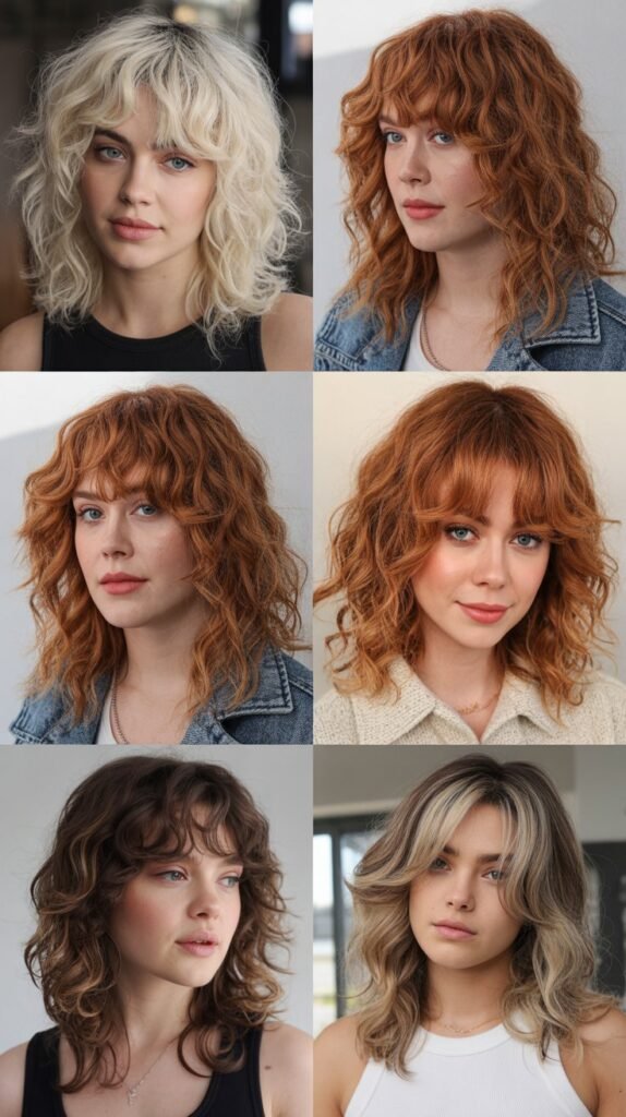 Medium Wavy Hair With Choppy Curtain Bangs
