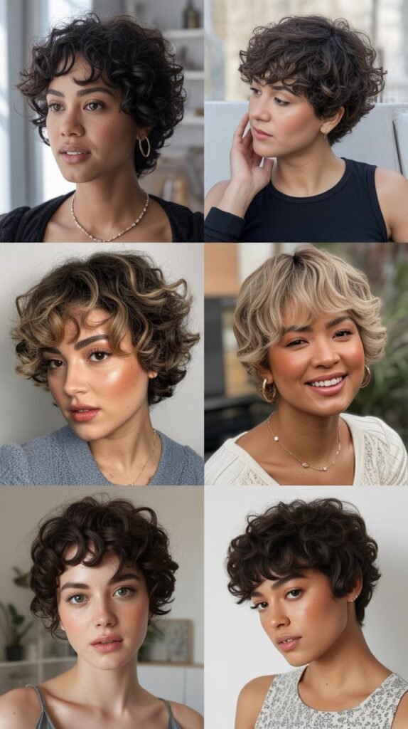 6. Curly Pixie With Baby Bangs