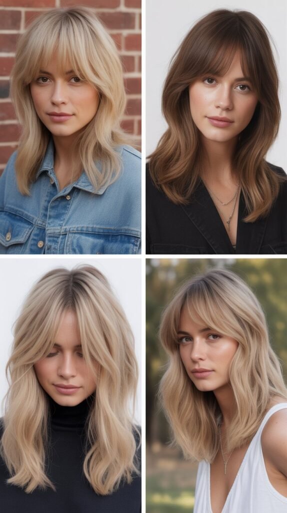 Shaggy Curtain Bangs with Wheat Field Blonde Layers