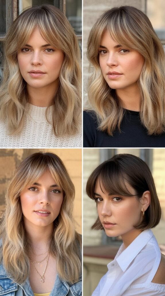 Side-Swept Bangs with Champagne Blonde Highlights