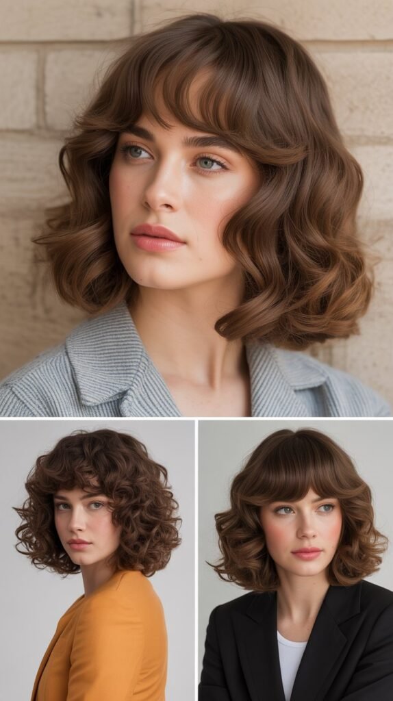 Side-Swept Curtain Bangs with Loose Curls