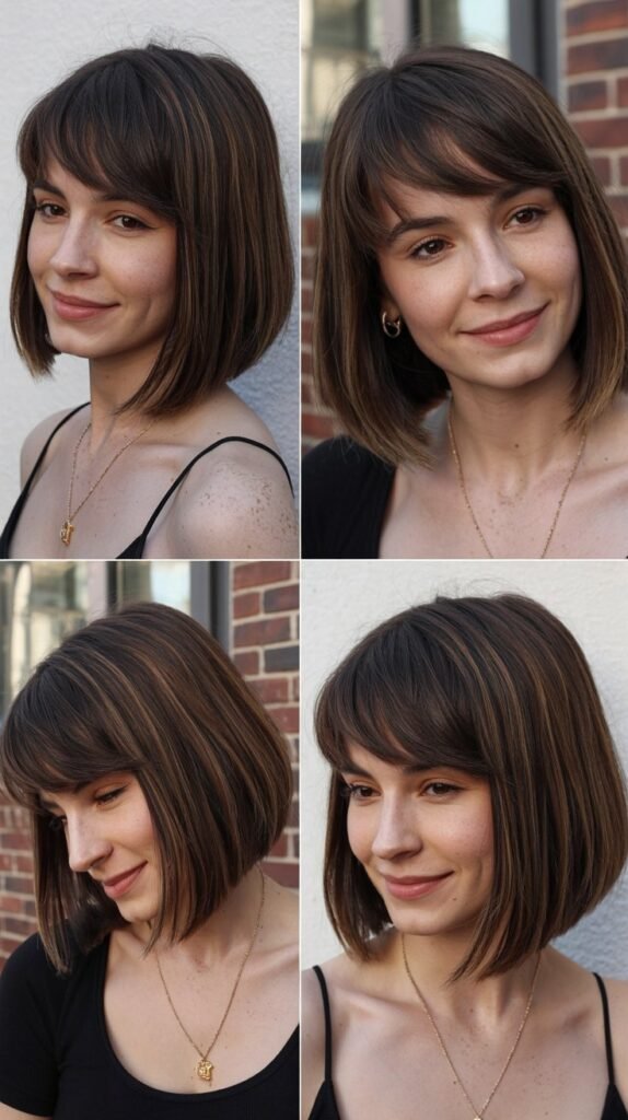 Sleek Lob with Angular Side Bangs