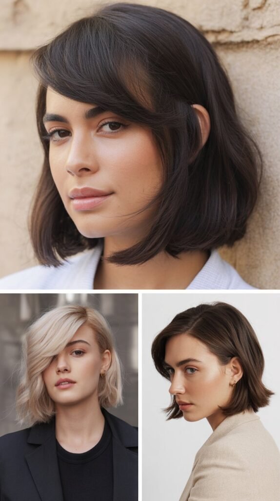 Sleek Lob with Side-Swept Bangs