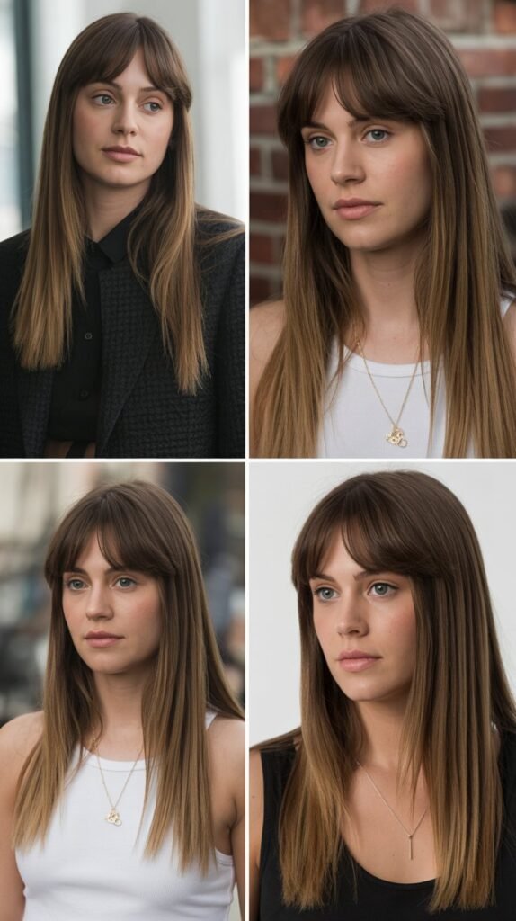 Sleek Middle Part with Long Curtain Bangs