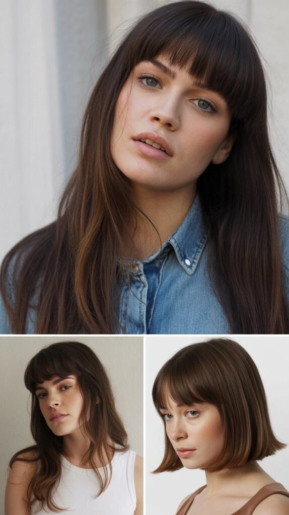 Sleek Straight Hair with Blunt Curtain Bangs