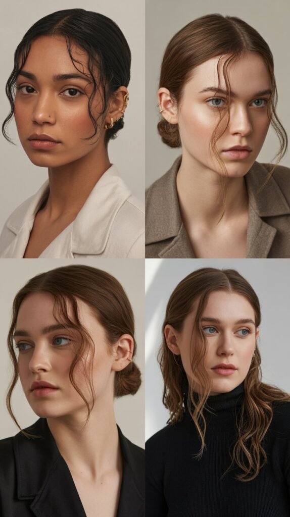 Slicked-Back Style with Curtain Bangs Left Out