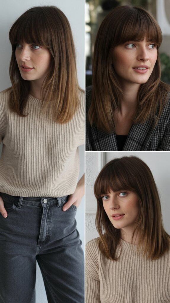  Straight-Across Bangs with Sleek Midi