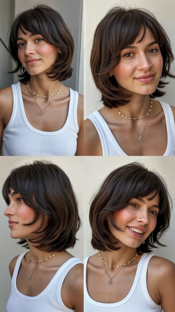 Straight Collarbone Cut with Heavy Angled Side Bangs