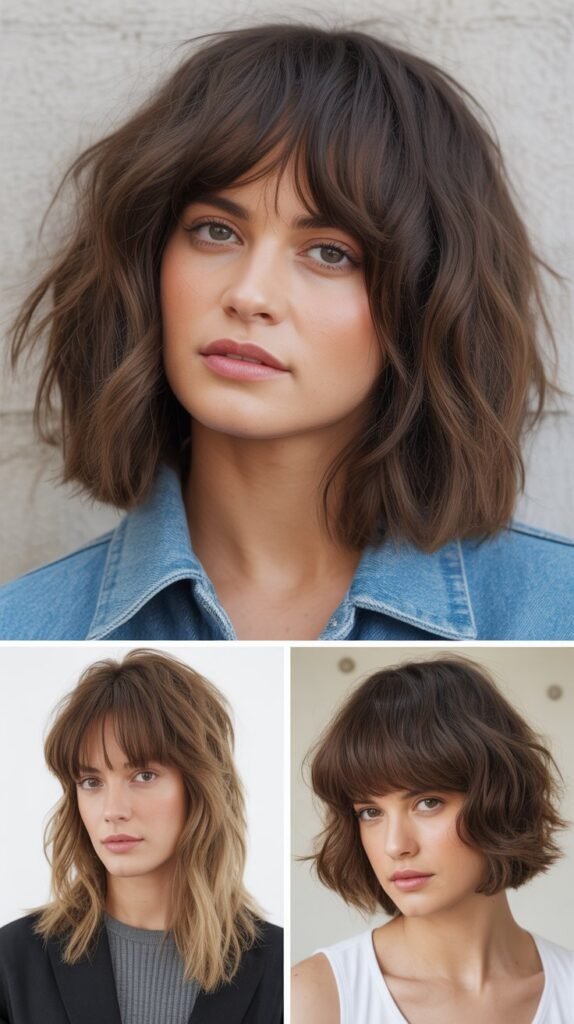 Textured Bangs with Shoulder-Grazing Length