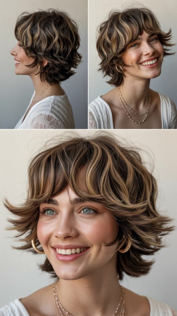  Textured Shag with Razored Bangs