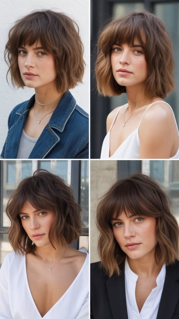 Tousled Lob with Grown-Out Bangs