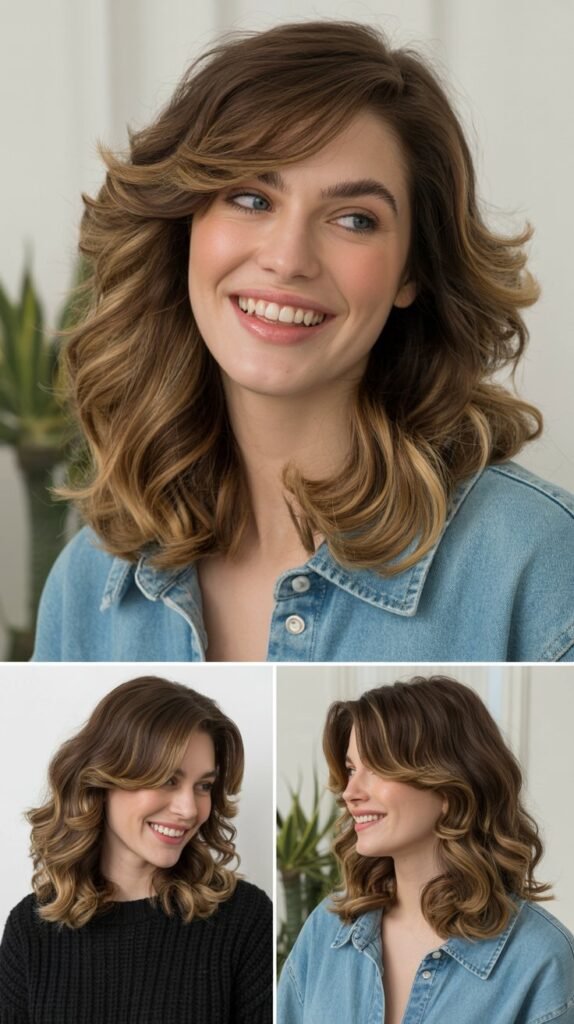 Voluminous Blow-Dry with Longer Side-Swept Bangs
