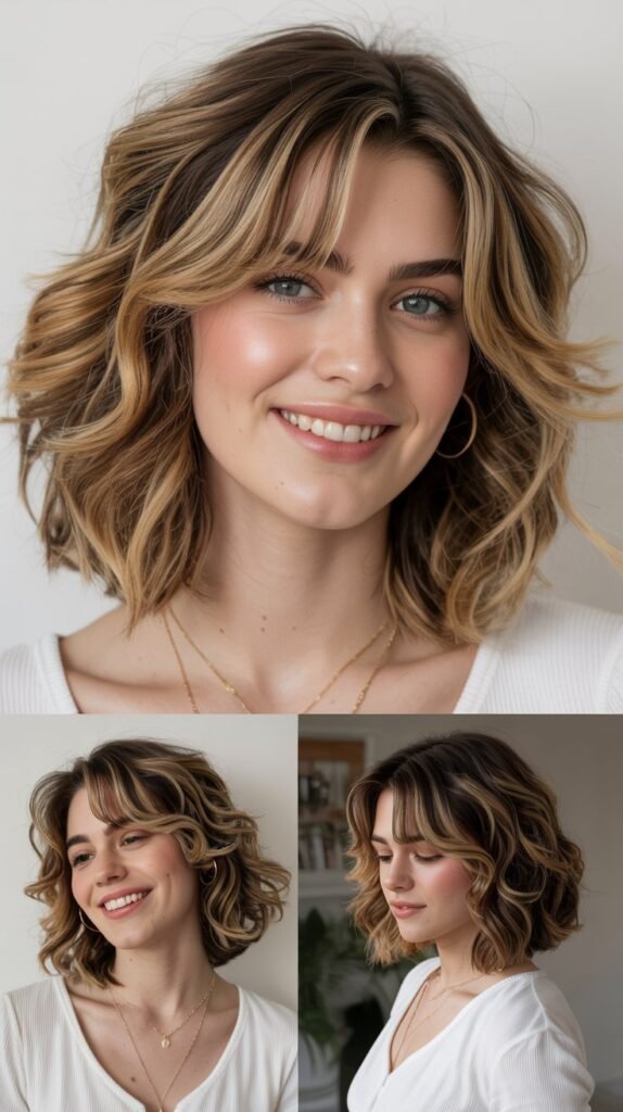 Wavy Lob with Piecey Side-Swept Bangs