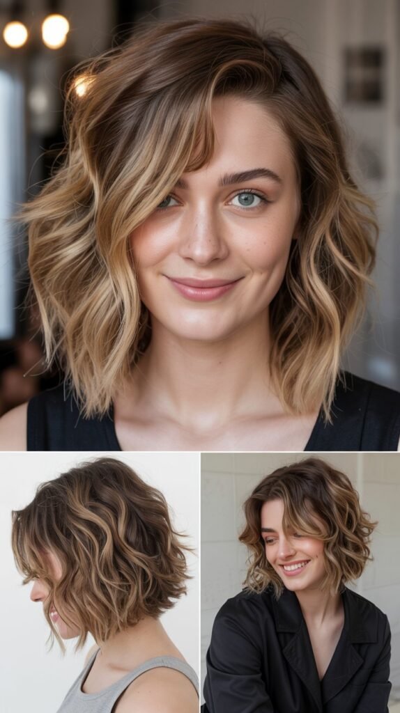 Wavy Lob with Swooping Side Fringe