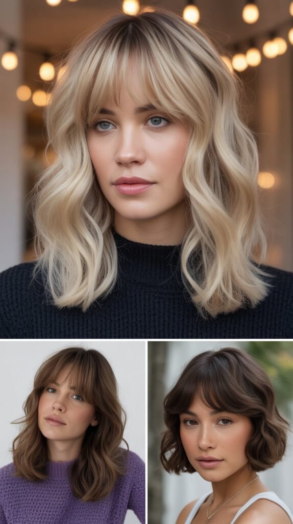 Wispy Curtain Bangs with Vanilla Cream Blonde