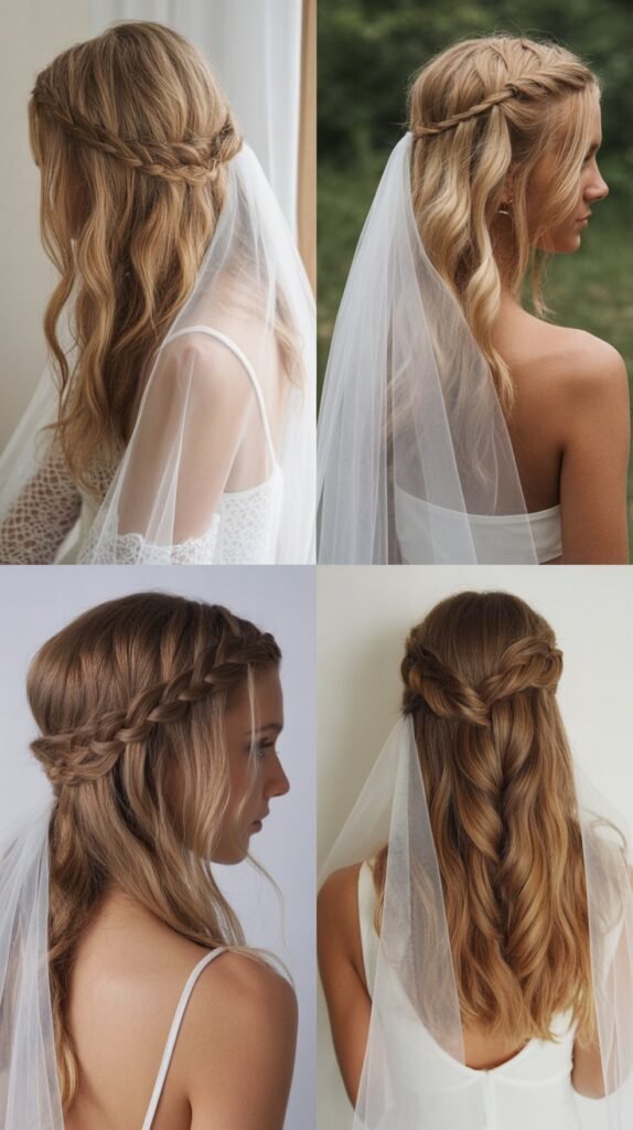 Waterfall Braid with Shoulder Veil