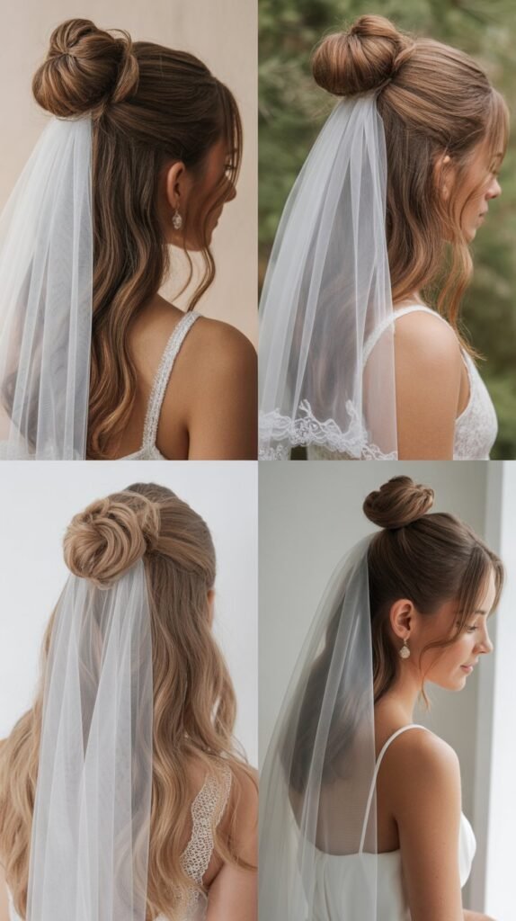  Half-Up Top Knot with Fingertip Veil