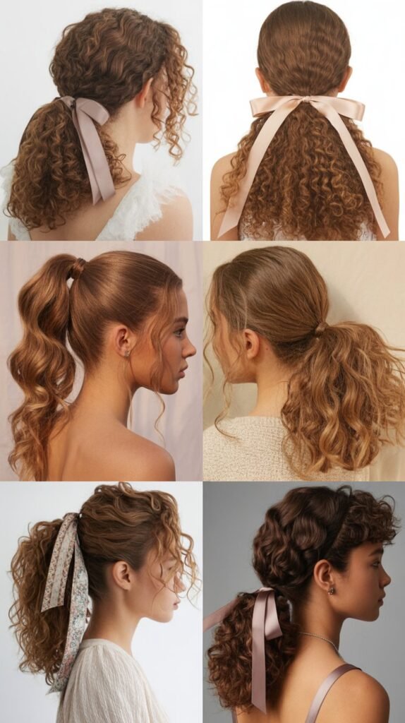 Romantic Curly Ponytail with Ribbon