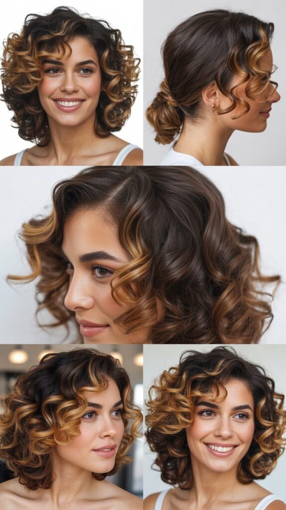  Honey Blonde Highlights on Dark Curly Hair