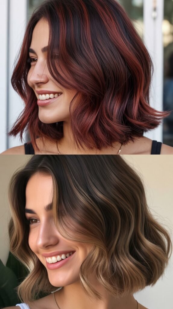 Burgundy Balayage with Layered Lob