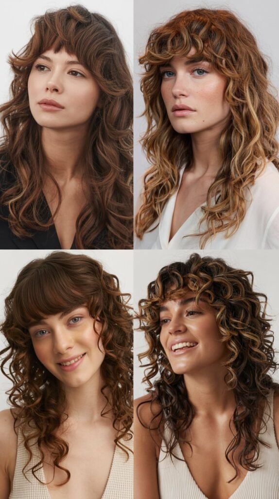  Side Bangs With Long Cascading Curls