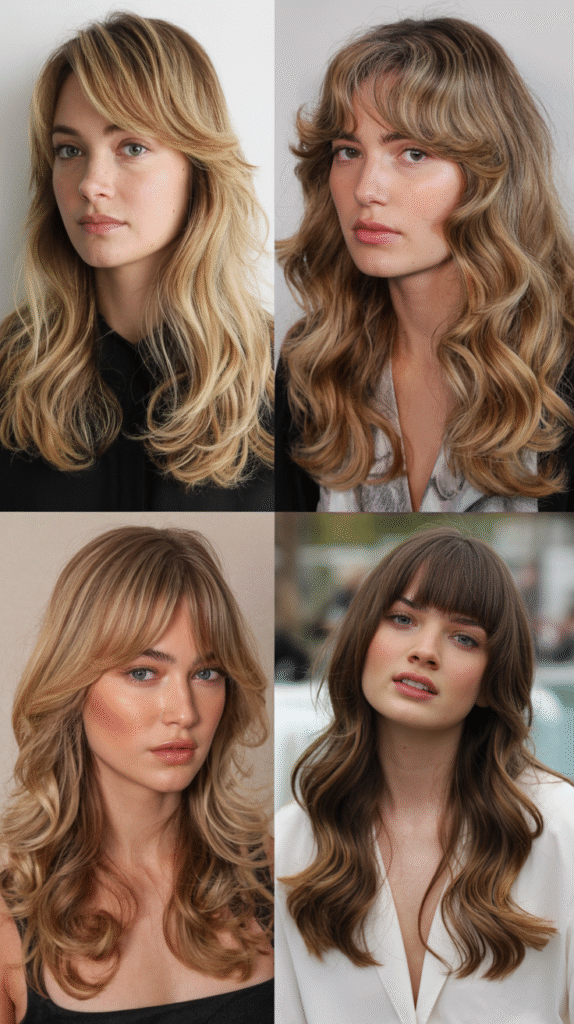 Voluminous Bangs with Caramel Macchiato Blonde