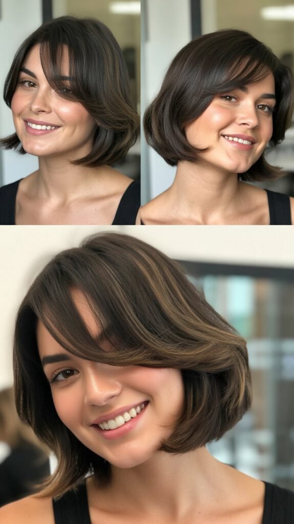 Asymmetrical Lob With Side-Swept Bangs