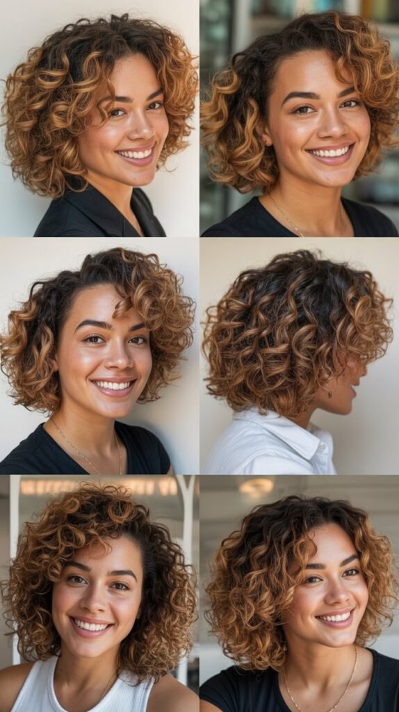  Honey Blonde Balayage on Tapered Curly Cut