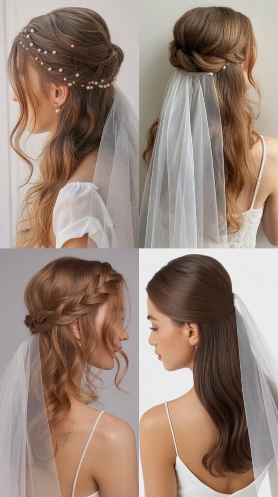 Cascading Half-Up Half-Down with Fingertip Veil